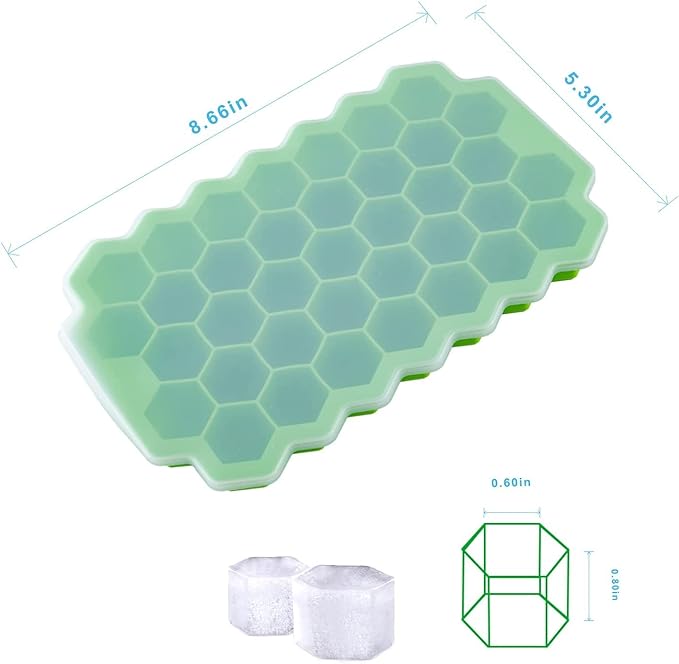 Honeycomb Shape Silicone Ice Cube Tray with Lid – Easy Push Pop Out, Flexible Ice Molds for Freezer & Refrigerator