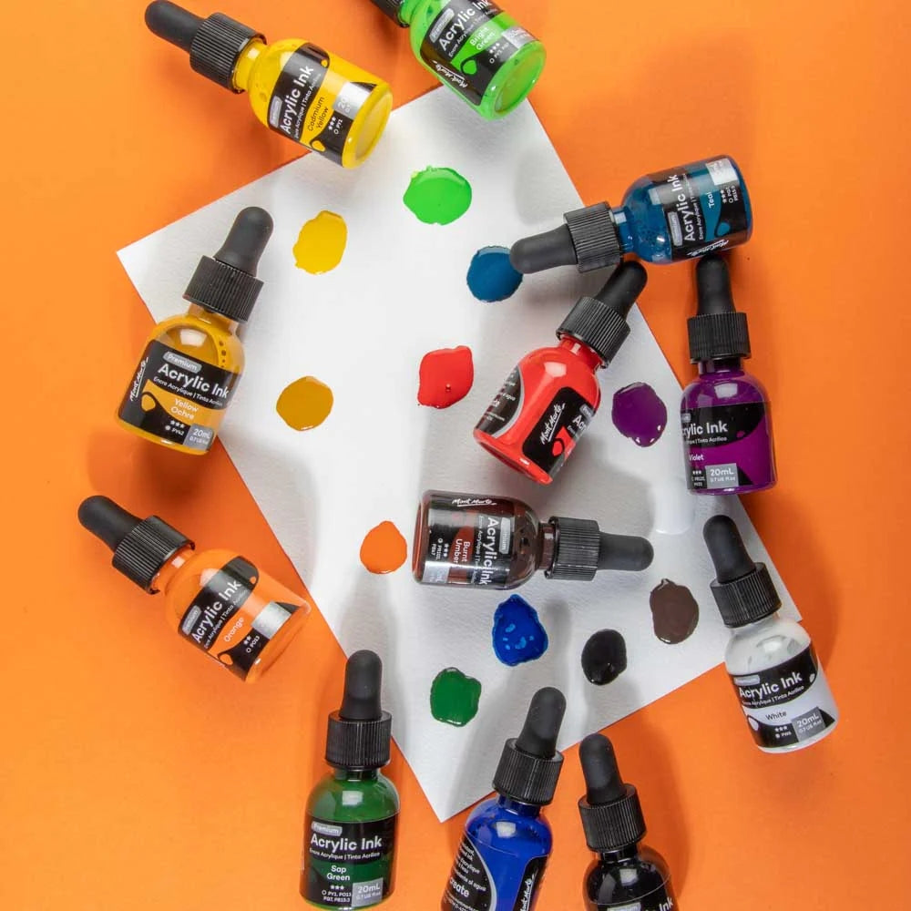 Mont Marte Acrylic Ink Premium 12pc Set (20ml) - Vibrant, High-Quality Inks for Artists