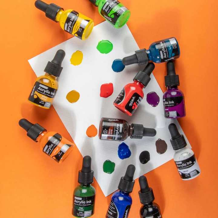 Mont Marte Acrylic Ink Premium 12pc Set (20ml) - Vibrant, High-Quality Inks for Artists