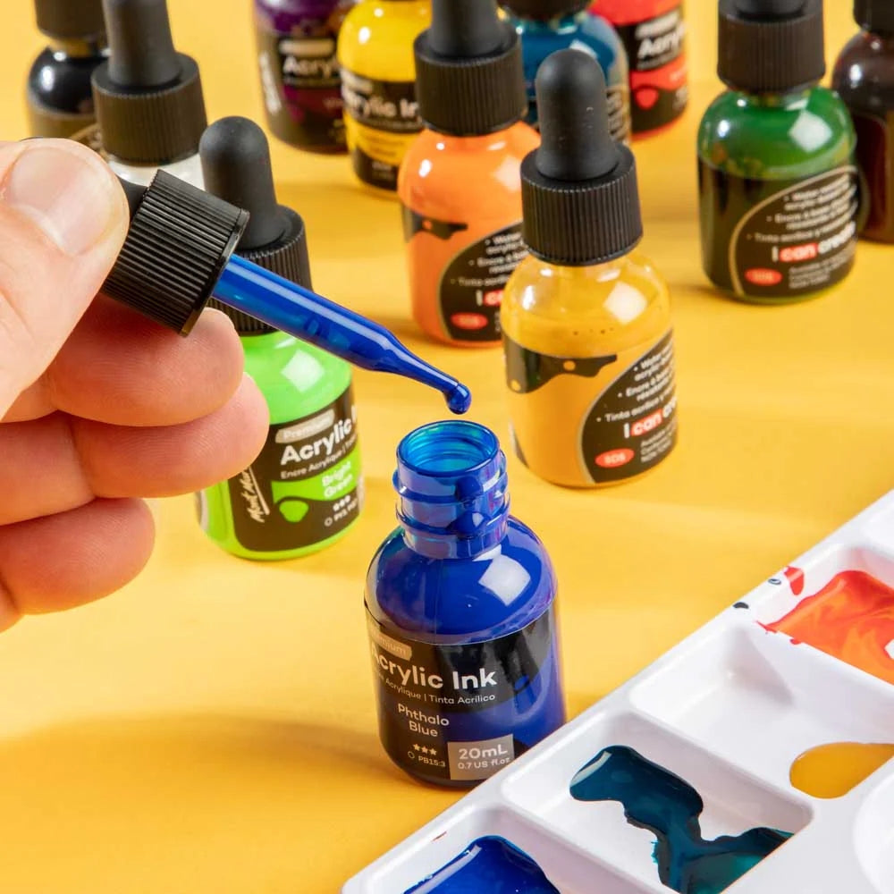 Mont Marte Acrylic Ink Premium 12pc Set (20ml) - Vibrant, High-Quality Inks for Artists