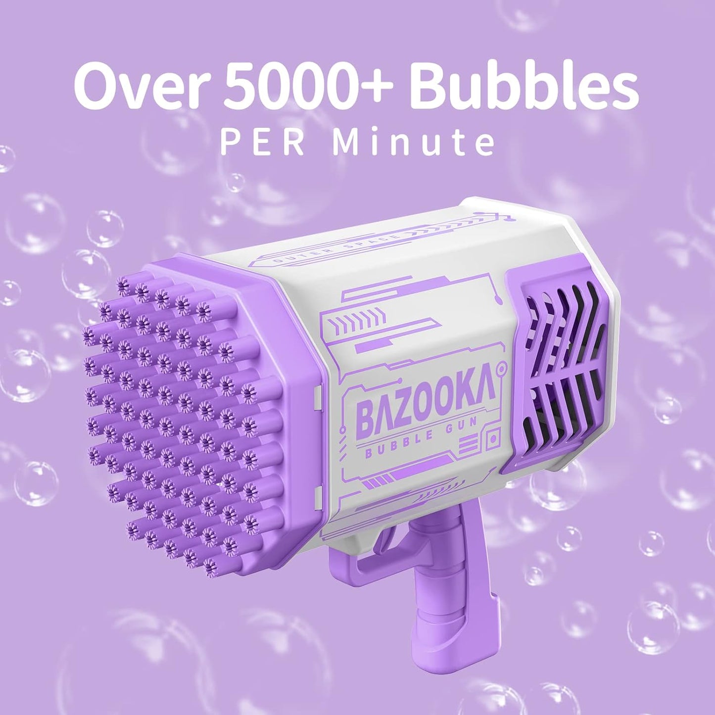 Bubble Machine Gun - 64 Holes with Lights & Bubble Solution - Fun Outdoor & Indoor Toy for Kids & Adults - Perfect for Parties & Events