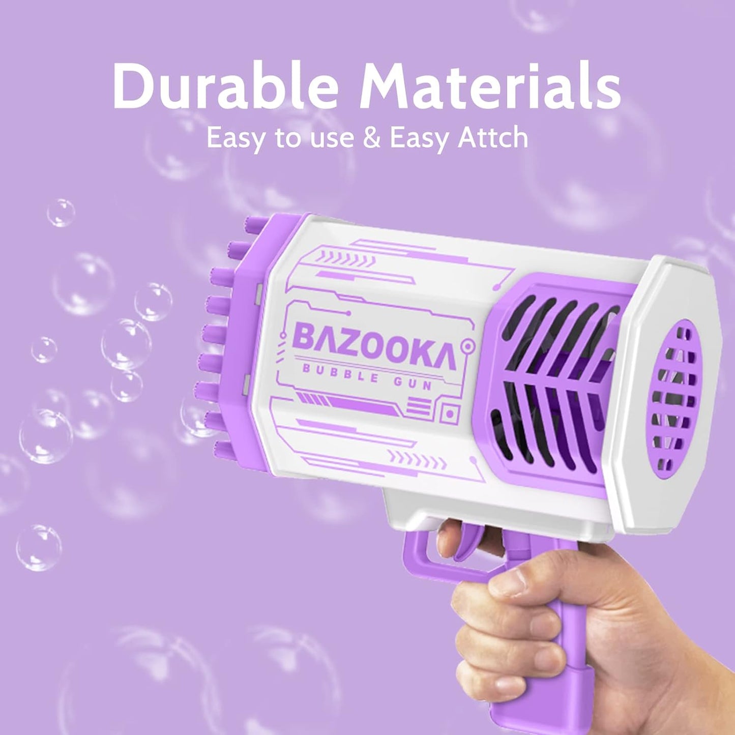 Bubble Machine Gun - 64 Holes with Lights & Bubble Solution - Fun Outdoor & Indoor Toy for Kids & Adults - Perfect for Parties & Events