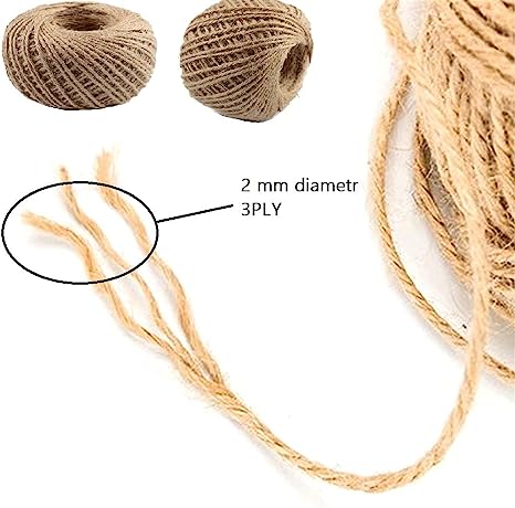Simple Natural Brown Jute Rope / Thread – For Durable Packing String for Gardening Applications, Gift Wrapping Art and Craft – 2MM x 45M (Length)