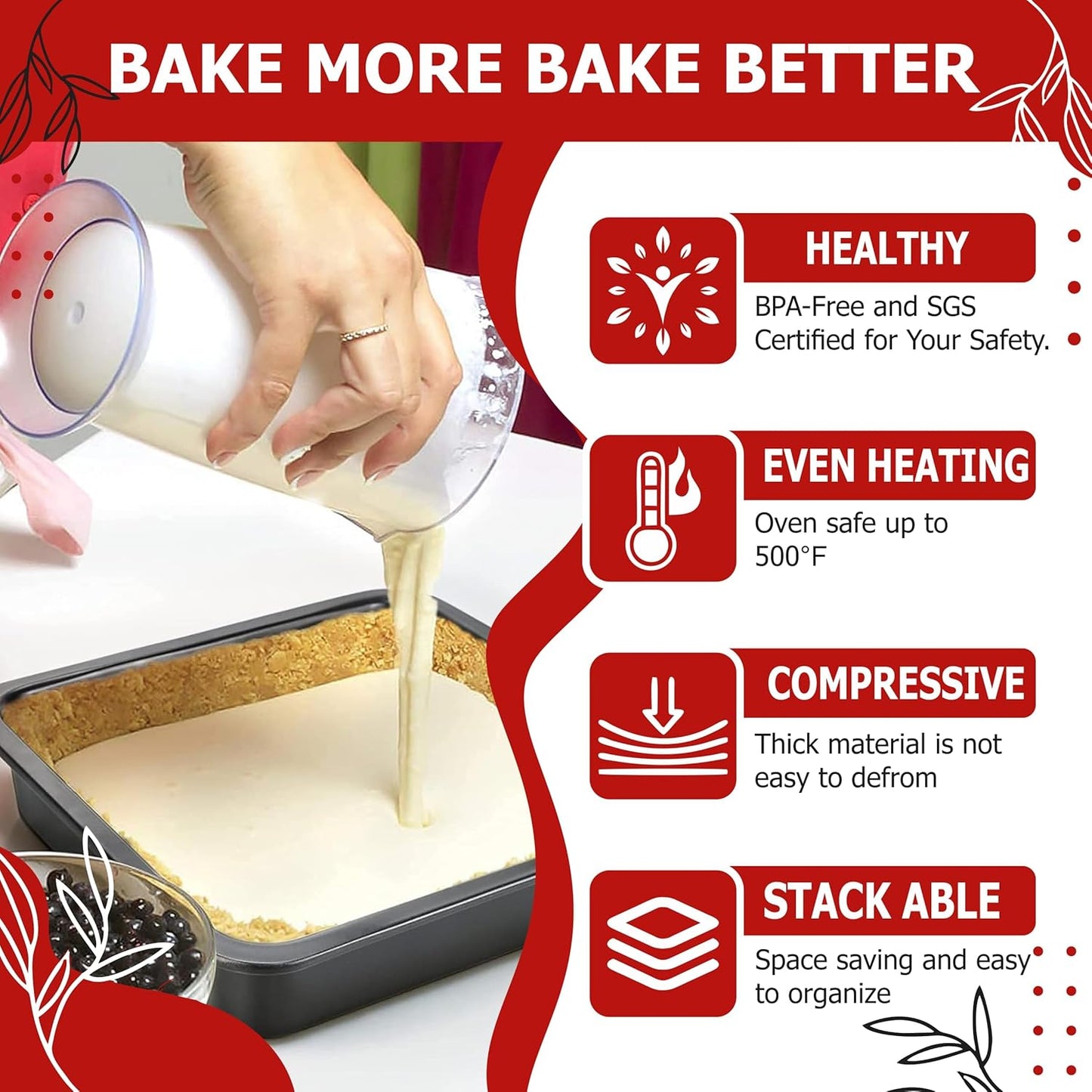 9x9 Inch Non-Stick Baking Pan - Square Cake, Pizza, Brownie, and Bread Mold