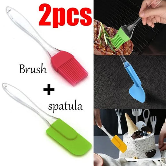 Pack of 2 Silicone Spatula Oil Brushes - Transparent Acrylic Handle for Cooking & Baking