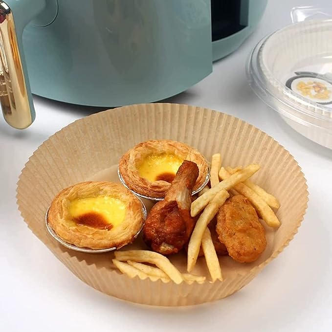 Air Fryer Paper Liners - 50 Pcs Non-stick Disposable Parchment Sheets for Air Frying, Baking, Roasting & Microwave Use (7.9 inch - Round)