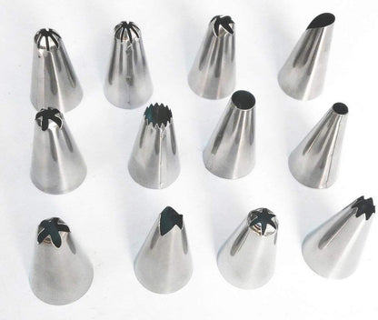 12 Pcs Cake Decorating Nozzles Set - Steel Tips with Washable Icing Bag for Cake and Cupcake Decoration