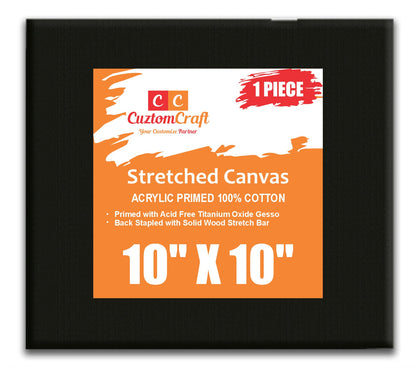 Black Canvas 4"/ 6"/ 8"/ 10"/ 12" Inches Stretched Canvas for Painting