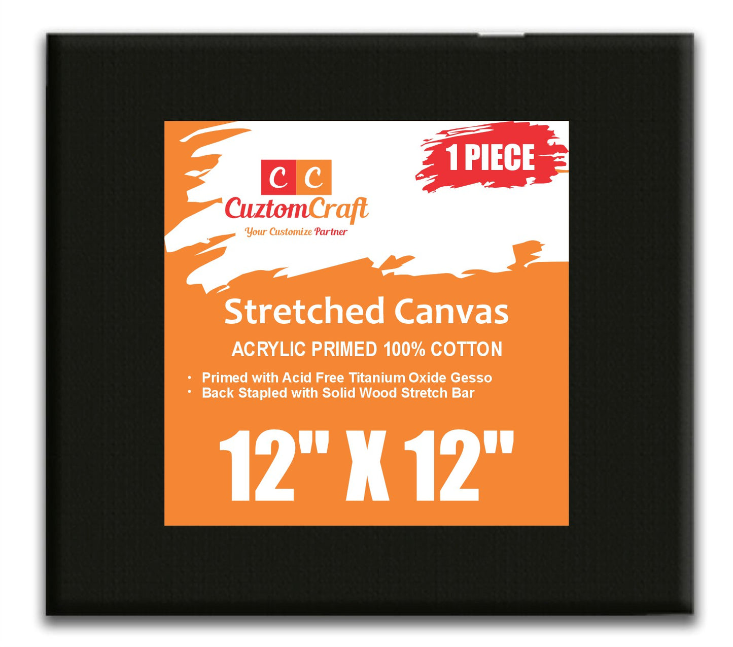 Black Canvas 4"/ 6"/ 8"/ 10"/ 12" Inches Stretched Canvas for Painting