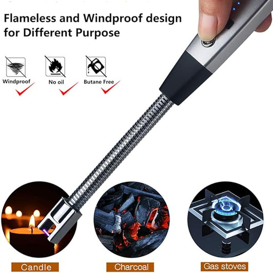 Rechargeable USB Electric Lighter - 360° Flexible Long Neck, Flame less & Windproof for Kitchen, BBQ, and Outdoor Use