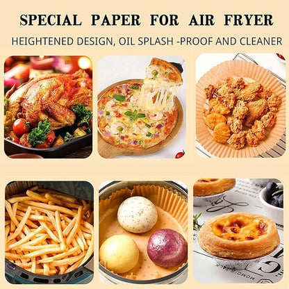 Air Fryer Paper Liners - 50 Pcs Non-stick Disposable Parchment Sheets for Air Frying, Baking, Roasting & Microwave Use (7.9 inch - Round)