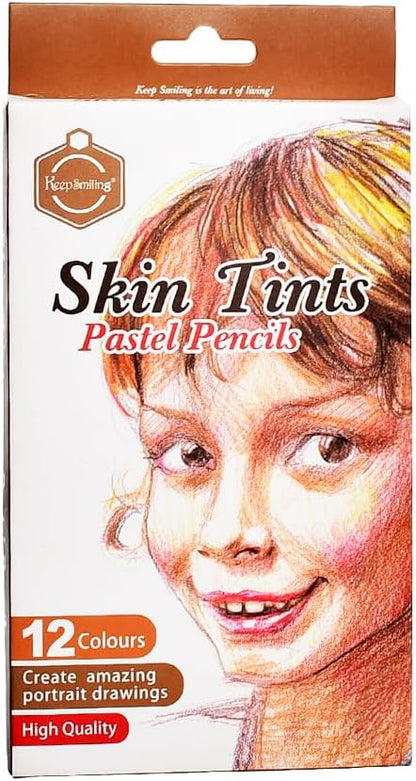 Pack of 12 - Skin Tints Pastel Sketch Pencils Keep Smiling - 12 Color Pencils
