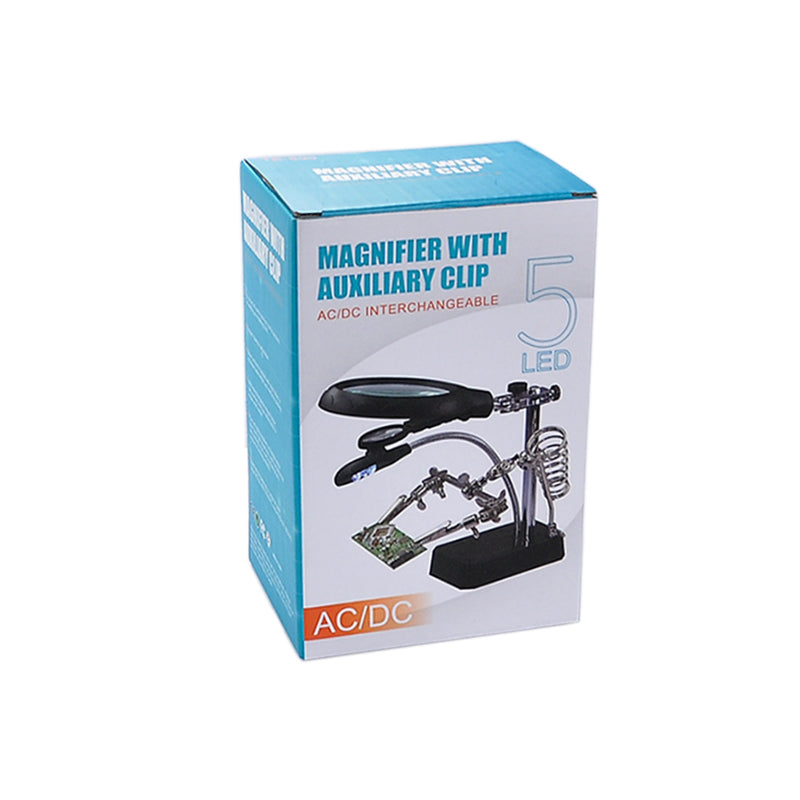 TE-800 5-LED Desktop Magnifying Glass with Soldering Stand and Clip
