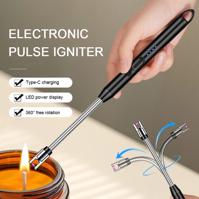 Rechargeable USB Electric Lighter - 360° Flexible Long Neck, Flame less & Windproof for Kitchen, BBQ, and Outdoor Use