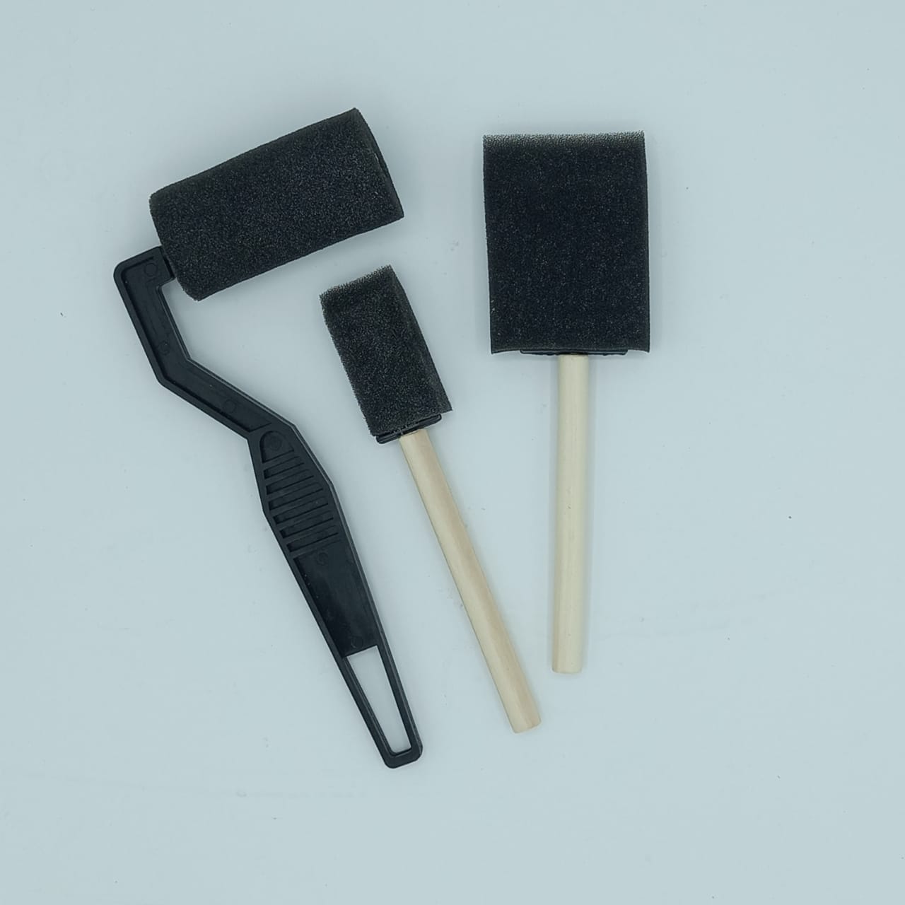 3 Pcs Foam Sponge Brush Painting Set - Black Roller & Brush with Wooden Handles for Kids Craft and Painting Projects