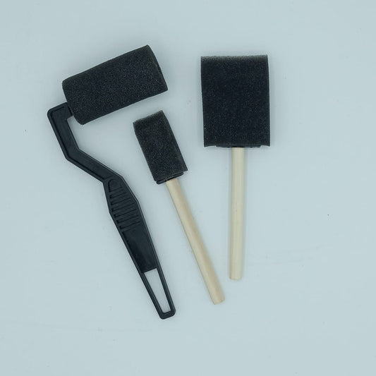 3 Pcs Foam Sponge Brush Painting Set - Black Roller & Brush with Wooden Handles for Kids Craft and Painting Projects