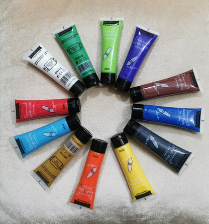 12 Pcs Acrylic Colour Paints - 30ml Each Tube