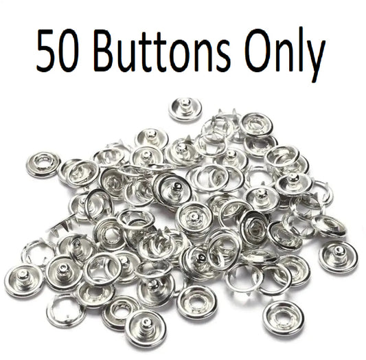 50 Metal Snap Buttons (9.5mm) for DIY Crafts & Home Sewing - No-Sew Sewing Free Button Set
