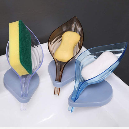 Creative Leaf Shape Plastic Soap Dish with Suction Holder - Stylish Storage Basket for Soap, Sponges & Small Items