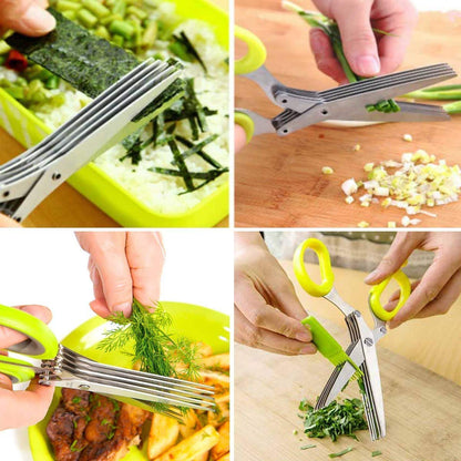 Shredding Scissors with Cleaning Combo - 5 Blade Multi-Function Stainless Steel Herb and Vegetable Scissors