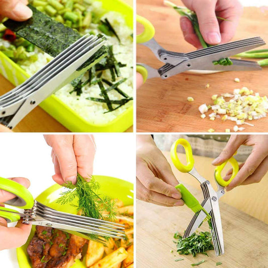 Shredding Scissors with Cleaning Combo - 5 Blade Multi-Function Stainless Steel Herb and Vegetable Scissors