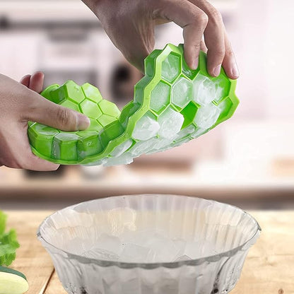 Honeycomb Shape Silicone Ice Cube Tray with Lid – Easy Push Pop Out, Flexible Ice Molds for Freezer & Refrigerator