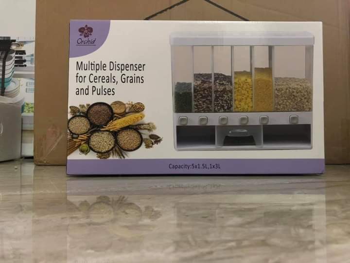 Wall Mounted Cereal Food Dispenser with 6 Sections - Space Saving Storage for Cereal, Rice, Nuts, Snacks & More