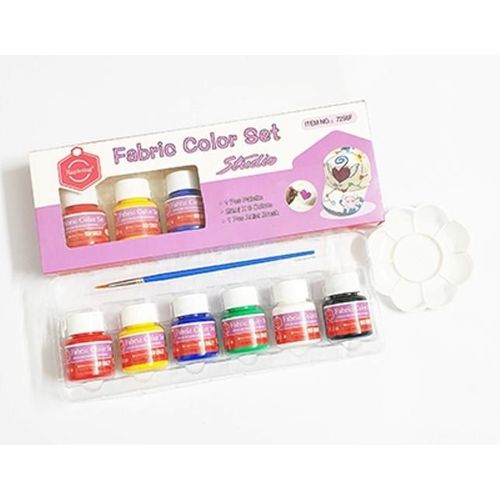 Keep Smiling Fabric Paint Set (6 Colors x 25ml) with Color Palette for Textile Art and DIY Projects