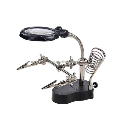 TE-800 5-LED Desktop Magnifying Glass with Soldering Stand and Clip