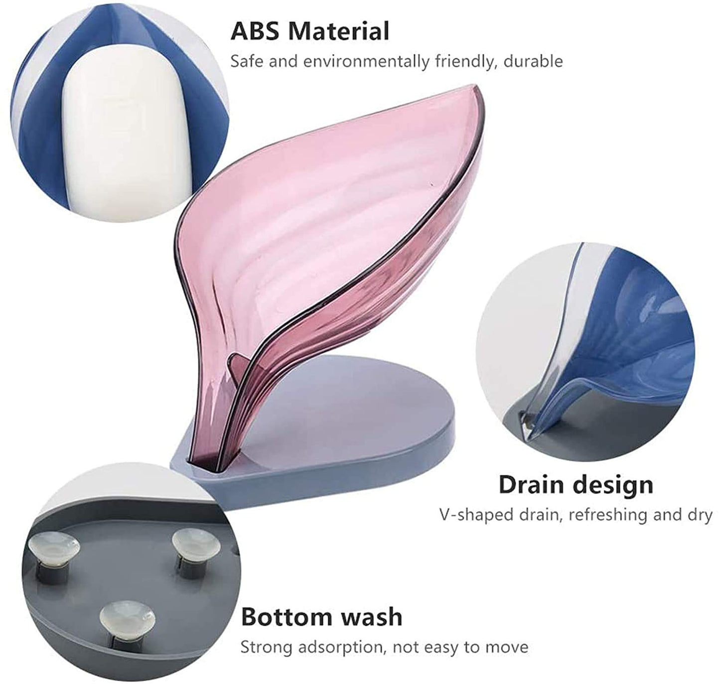 Creative Leaf Shape Plastic Soap Dish with Suction Holder - Stylish Storage Basket for Soap, Sponges & Small Items