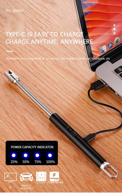 Rechargeable USB Electric Lighter - 360° Flexible Long Neck, Flame less & Windproof for Kitchen, BBQ, and Outdoor Use