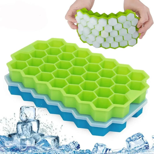 Honeycomb Shape Silicone Ice Cube Tray with Lid – Easy Push Pop Out, Flexible Ice Molds for Freezer & Refrigerator