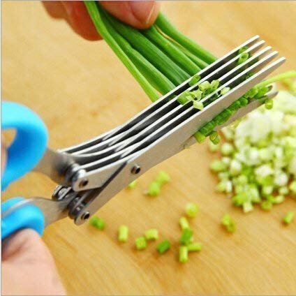Shredding Scissors with Cleaning Combo - 5 Blade Multi-Function Stainless Steel Herb and Vegetable Scissors