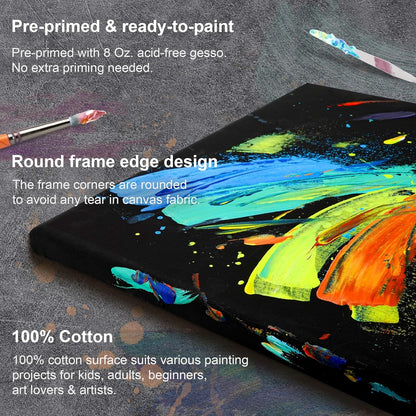 Black Canvas 4"/ 6"/ 8"/ 10"/ 12" Inches Stretched Canvas for Painting