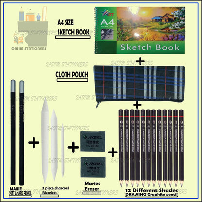 21-Piece Artist Sketching Set – Includes A4 Sketchbook, Graphite Pencils, Charcoal Blenders, Erasers, and More