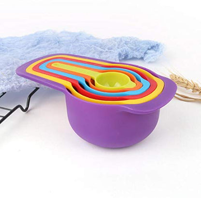 Pack of 6 Rainbow Measuring Cups and Spoons Set - High Quality Plastic Measuring Tools for Cooking and Baking - Measurements in Grams and Milliliters