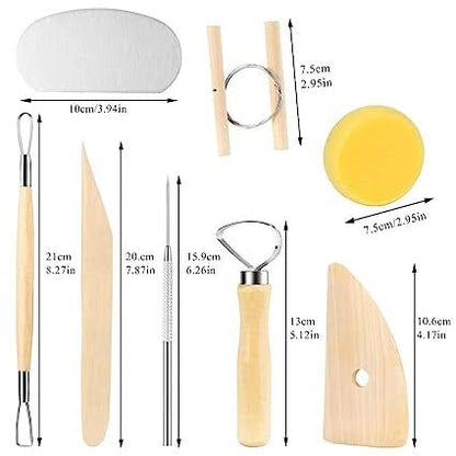 8-Piece Wooden Pottery Tool Set for Beginners – Includes Cutting, Modeling, Trimming, Smoothing, Carving, Shaping, and Sculpting Tools for Clay Crafting