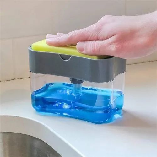 2-in-1 Soap Dispenser Sponge Caddy - Manual Press Liquid Soap Pump for Kitchen - Empty Dispenser with Sponge Holder