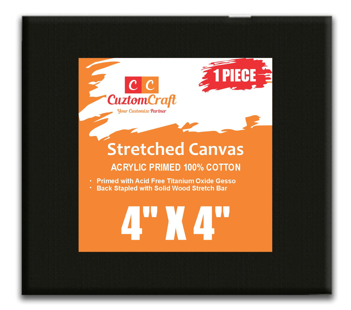 Black Canvas 4"/ 6"/ 8"/ 10"/ 12" Inches Stretched Canvas for Painting