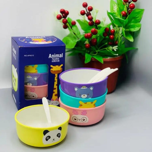 4 Pcs Animal Design Cereal Bowls with Spoons - Unbreakable, Eco-Friendly, Microwave & Freezer Safe, 550ML