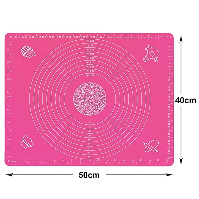Silicone Fondant Rolling Mat - Large Non-Stick Baking Sheet with Measurements for Dough, Roti, Chapati, Cake, and Kneading - Heat-Resistant & Stretchable Kitchen Tool