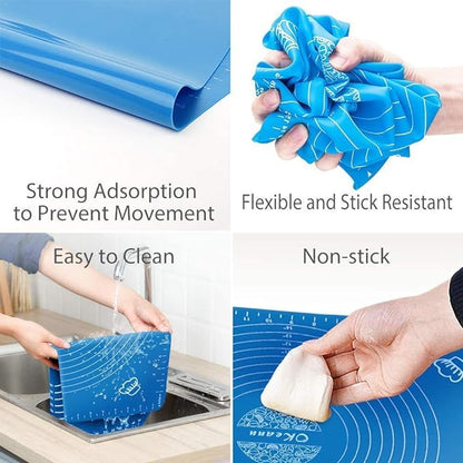 Silicone Fondant Rolling Mat - Large Non-Stick Baking Sheet with Measurements for Dough, Roti, Chapati, Cake, and Kneading - Heat-Resistant & Stretchable Kitchen Tool