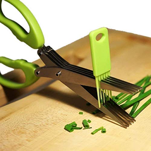 Shredding Scissors with Cleaning Combo - 5 Blade Multi-Function Stainless Steel Herb and Vegetable Scissors