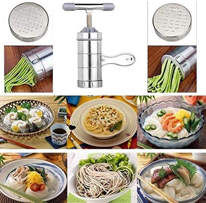 5 in 1 Noodle Maker - Manual Stainless Steel Pasta Press Machine for Homemade Spaghetti and Sawia