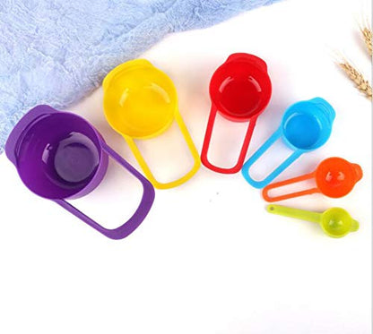 Pack of 6 Rainbow Measuring Cups and Spoons Set - High Quality Plastic Measuring Tools for Cooking and Baking - Measurements in Grams and Milliliters