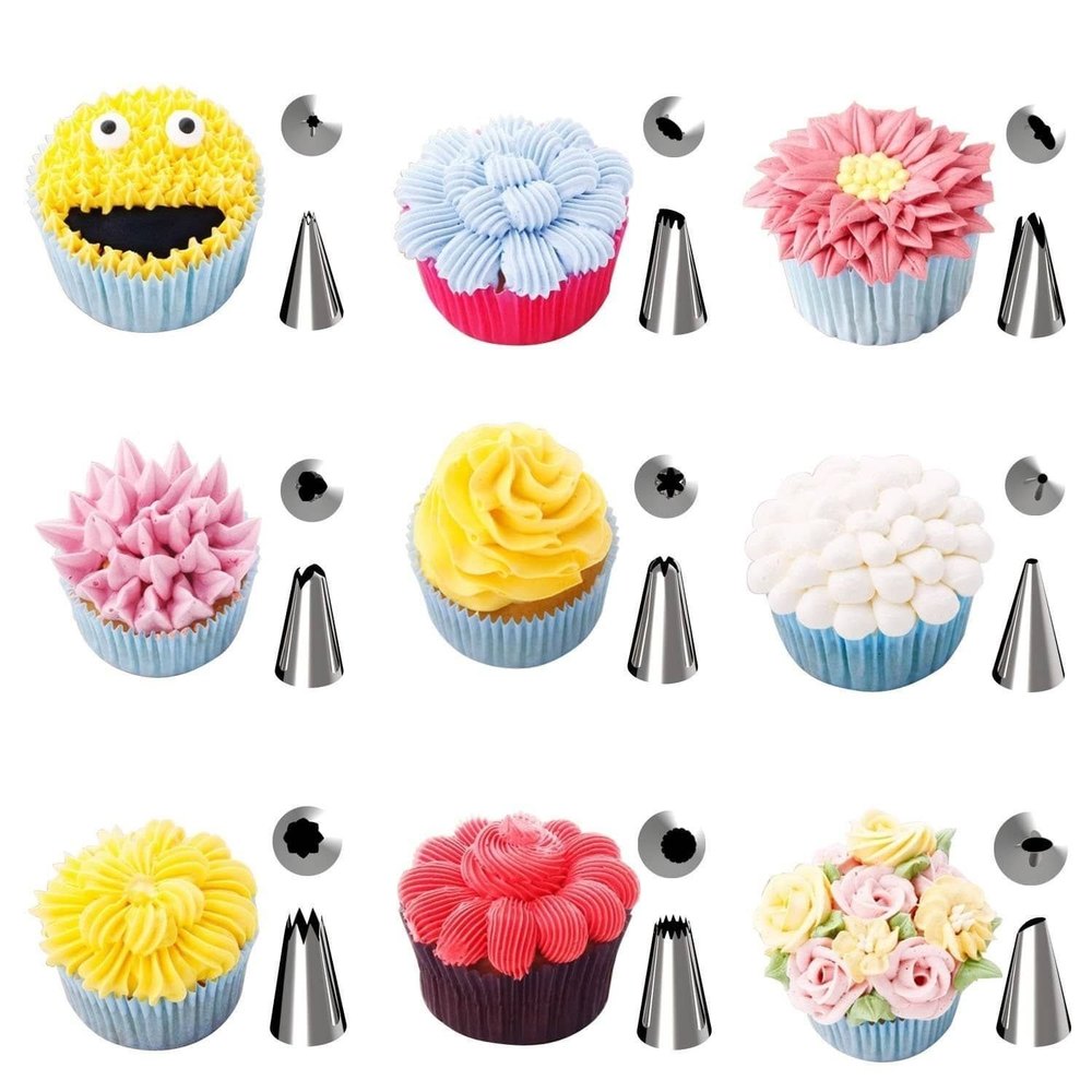 12 Pcs Cake Decorating Nozzles Set - Steel Tips with Washable Icing Bag for Cake and Cupcake Decoration