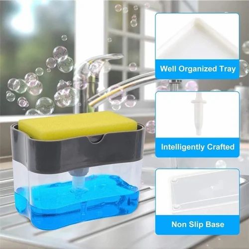 2-in-1 Soap Dispenser Sponge Caddy - Manual Press Liquid Soap Pump for Kitchen - Empty Dispenser with Sponge Holder