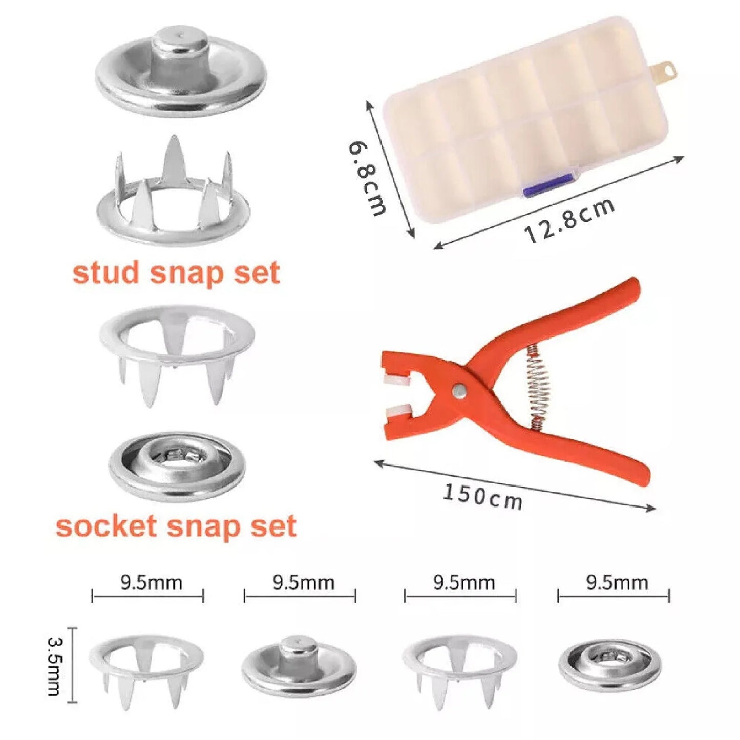 50 Metal Snap Buttons (9.5mm) for DIY Crafts & Home Sewing - No-Sew Sewing Free Button Set