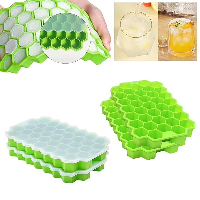 Honeycomb Shape Silicone Ice Cube Tray with Lid – Easy Push Pop Out, Flexible Ice Molds for Freezer & Refrigerator