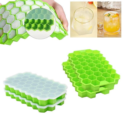 Honeycomb Shape Silicone Ice Cube Tray with Lid – Easy Push Pop Out, Flexible Ice Molds for Freezer & Refrigerator